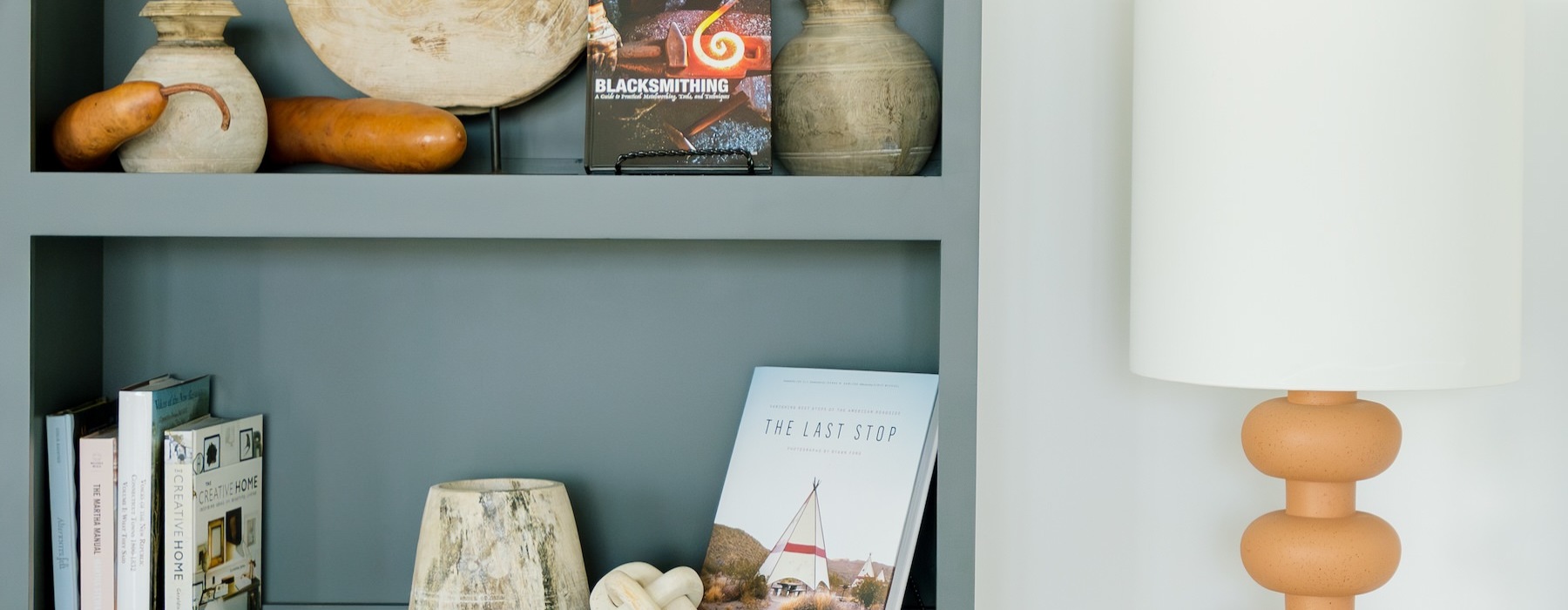 a shelf with objects on it